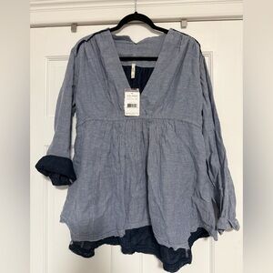 Free People Blue and White Thin Stripe Tunic - Medium